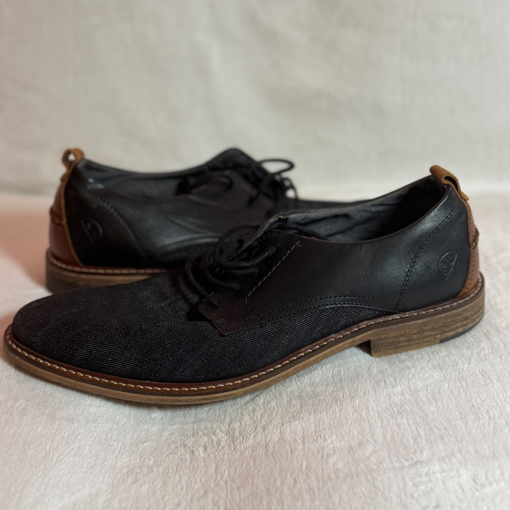 Bull Boxer Skyll Black Denim and Leather Oxford Black Art Dress Shoes, Mens 11